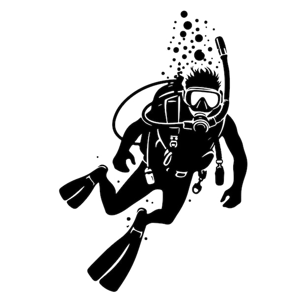 Vector scuba diving vector silhouette