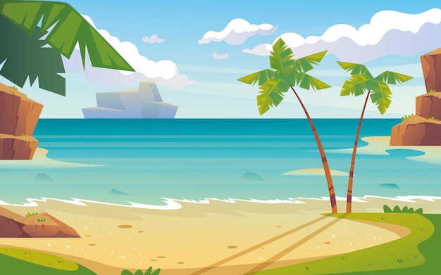 Sea beach landscape resort tourism summer banner poster concept cartoon design illustration