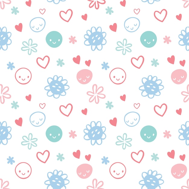 Seamless baby pattern with smileys flowers harts