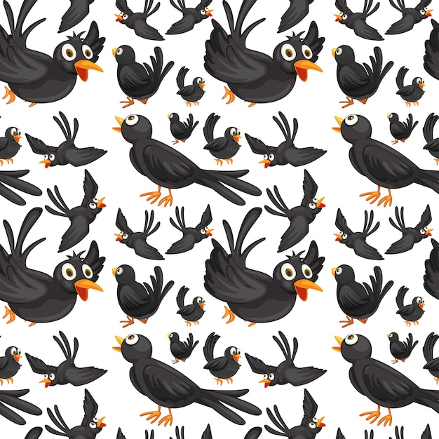 Seamless background design with crows flying