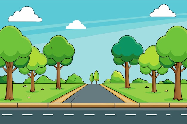 Vector seamless background with trees along the road vector illustration cartoon