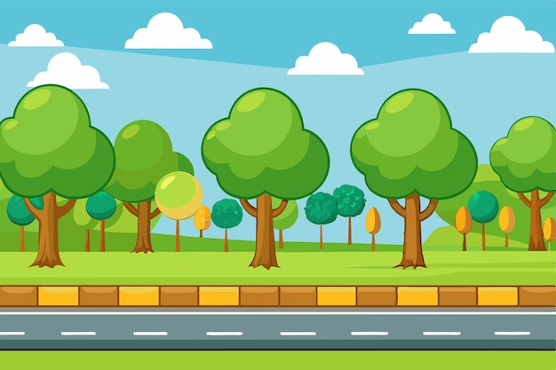 Vector seamless background with trees along the road vector illustration cartoon