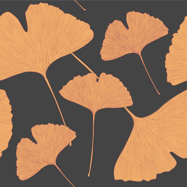 Seamless background with yellow leaves of ginkgo Vector illustration