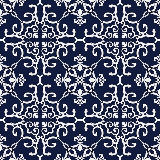 Seamless Blue Damask Pattern.