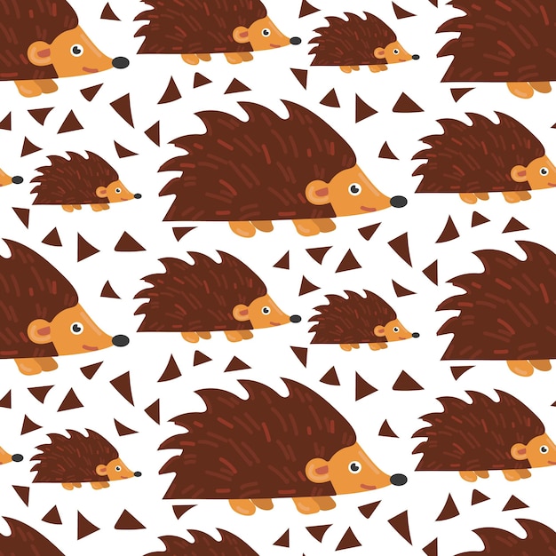 Vector seamless cute pattern with brown hedgehogs vector illustration for printing on textiles and paper