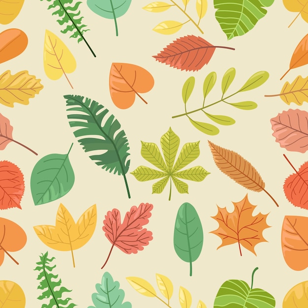 Seamless doodle leaves cartoon pattern