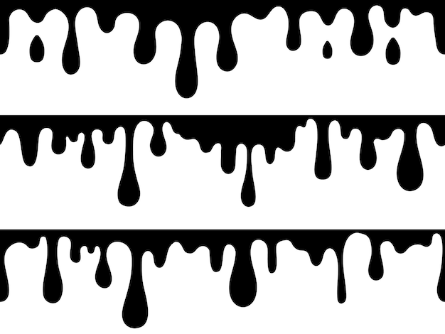 Seamless dripping elements Dropping paint pattern black border melted Ink flowing shapes isolated drops flow Liquid graffiti decent vector background