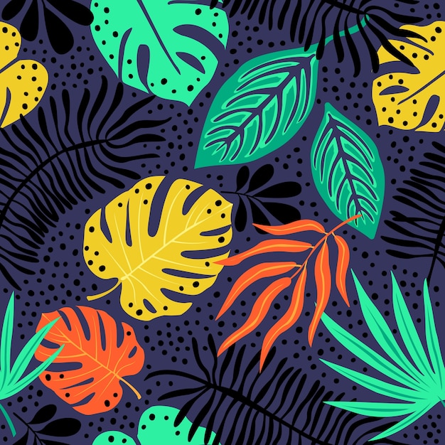 Seamless exotic pattern with tropical plants