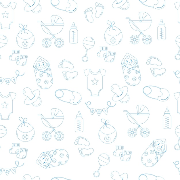 Seamless outline pattern for baby boy Baby showers