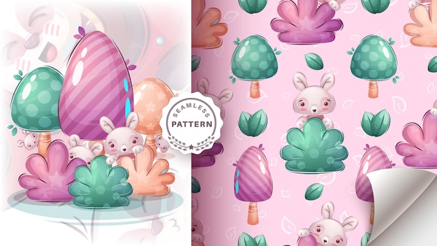 Seamless pattern cartoon character adorable rabbit
