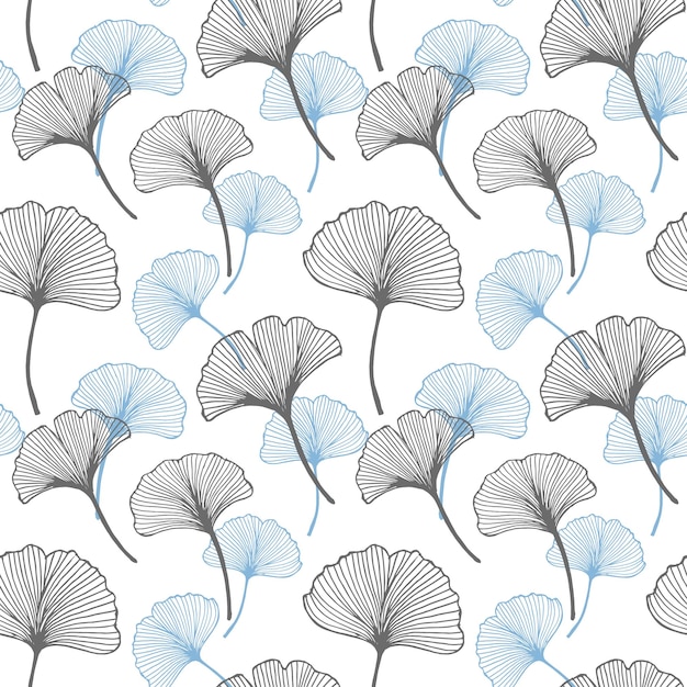 Seamless pattern hand drawn ginkgo biloba on a white background Background print elegant textile