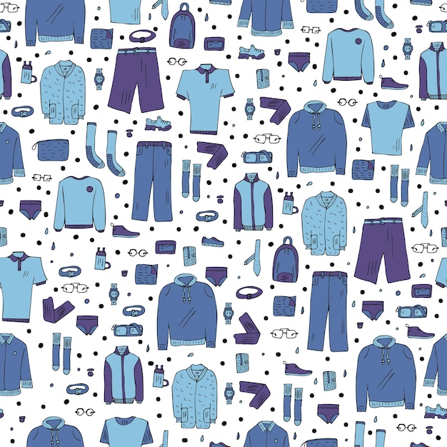 Vector seamless pattern of men clothes and accessories