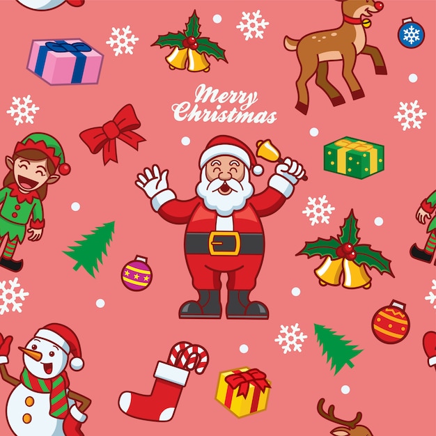 Seamless pattern of santa claus and friends