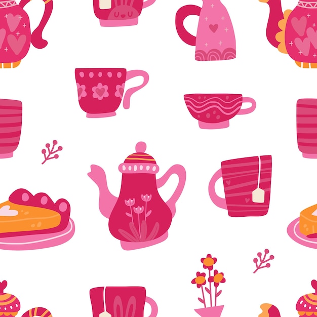 Seamless pattern tea time collection set with scandinavian style