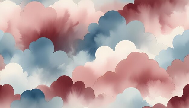 Vector seamless pattern of watercolorstyle clouds in shades of pink blue and white the clouds are soft and dreamy creating a calming and relaxing atmosphere