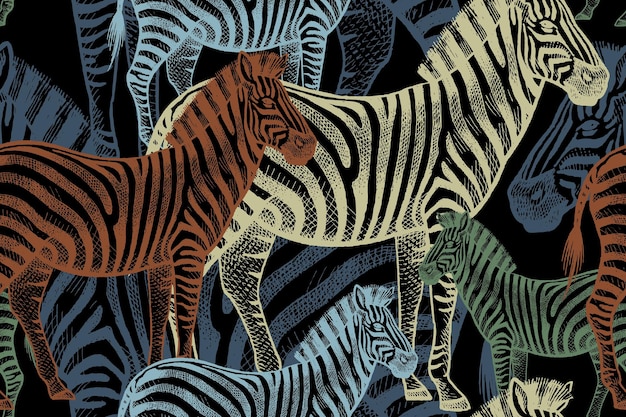 Seamless pattern with African animals zebra