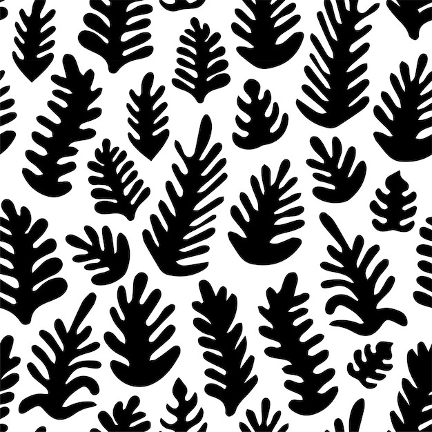 Seamless pattern with black trendy doodle abstract organic shapes