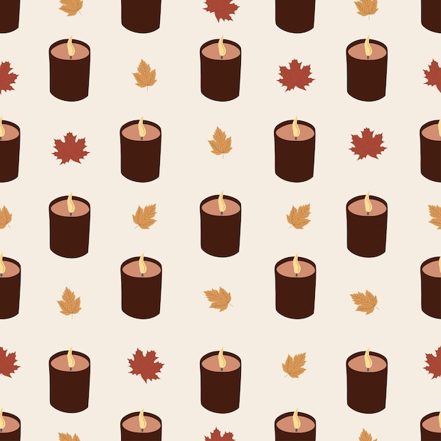 Seamless pattern with candles and autumn leaves