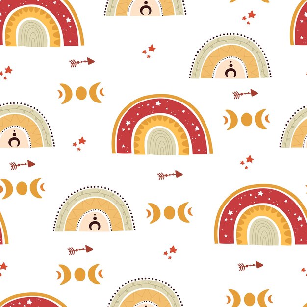 seamless pattern with cartoon rainbows