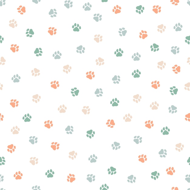 Seamless pattern with colorful dog paws. Cute and childish design for fabric, textile, wallpaper, be