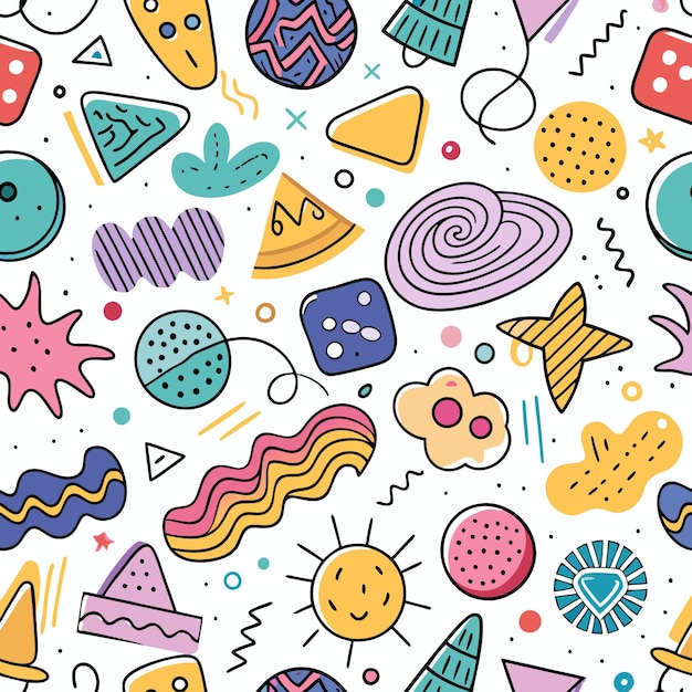 Vector seamless pattern with colorful doodle shapes