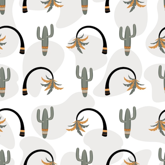 Seamless pattern with cute cactus on a summer background abstract.