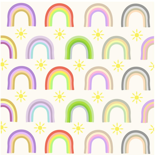 Seamless pattern with cute rainbow vector flat style design