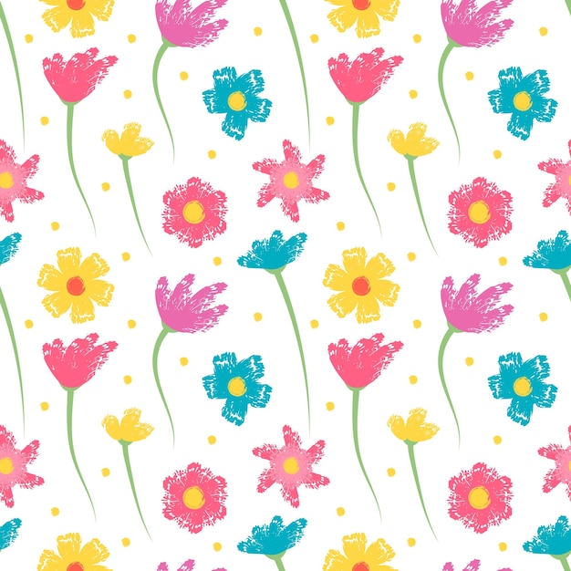 Seamless pattern with flowers from brush strokes