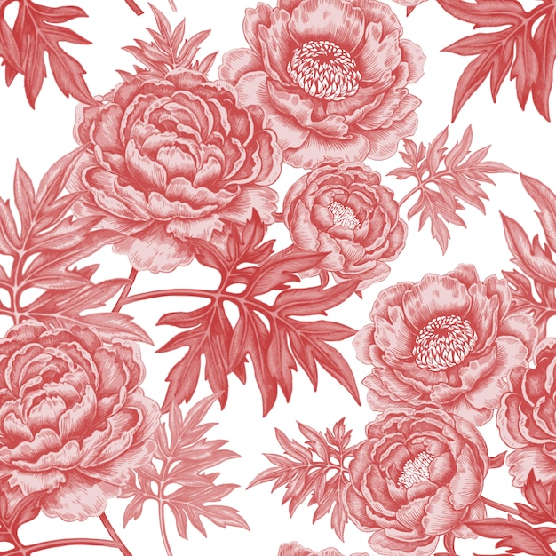 Seamless pattern with flowers roses, peonies.