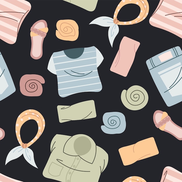 Vector seamless pattern with folded clothes background texture with various things great for fabric