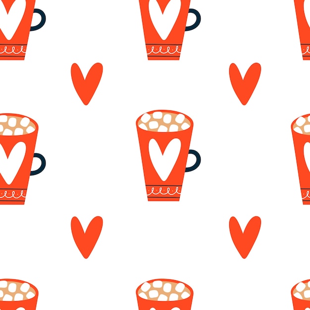 Seamless pattern with mugs. Hand Drawn texture for Christmas or Valentine's day.