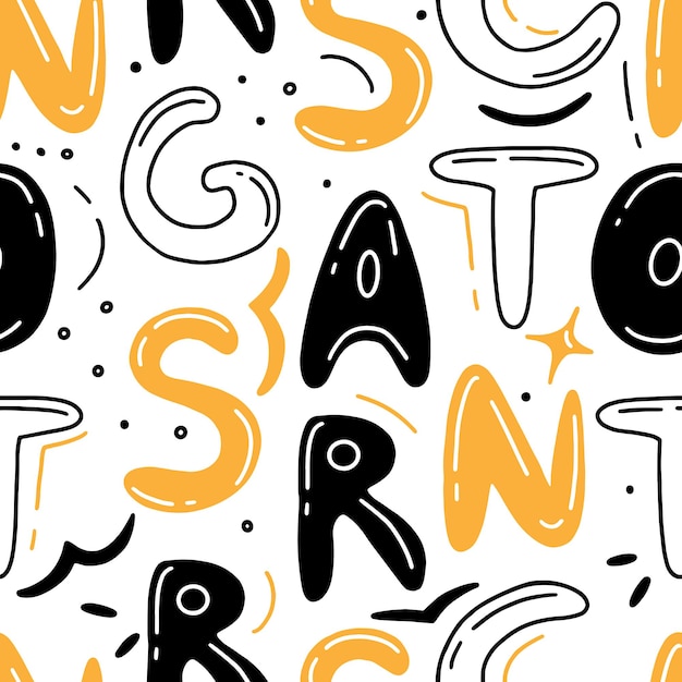 Seamless pattern with multicolored different letters hand drawn in cute doodle style