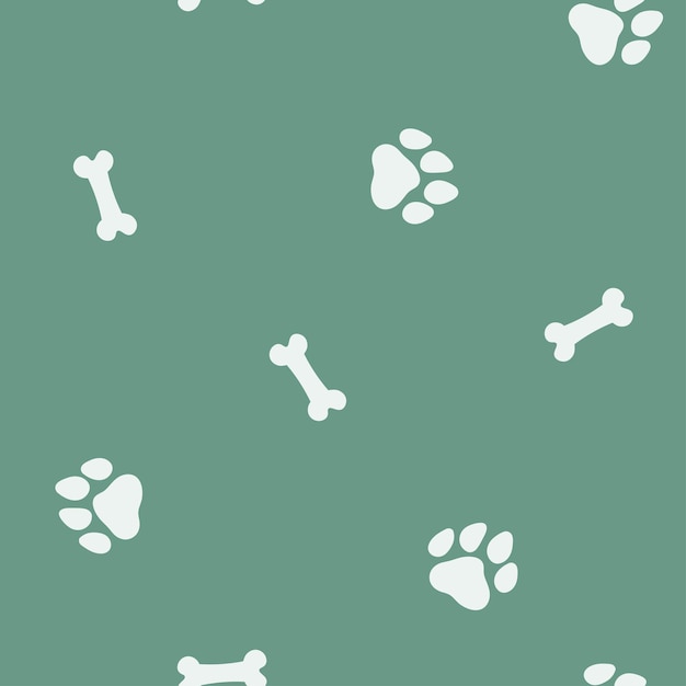 Vector seamless pattern with paw prints and bones