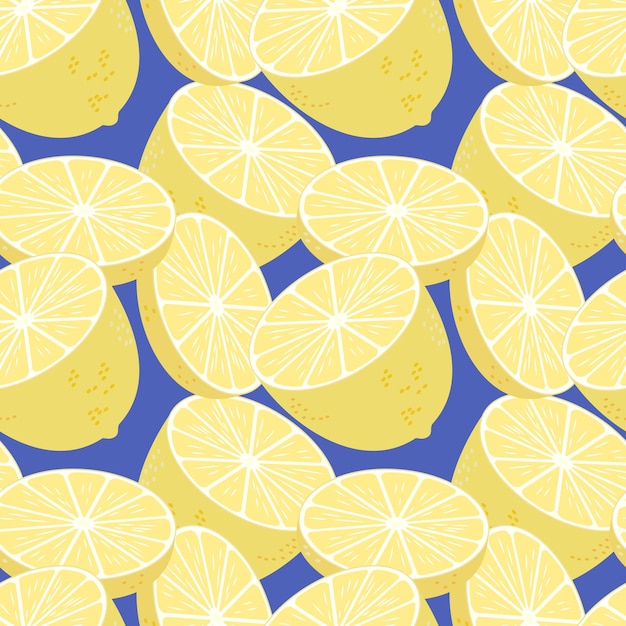 Seamless pattern with peace of lemons Colorful endless fruit background Citrus fruits print