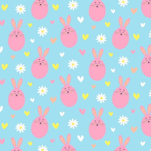 Seamless pattern with pink bunny chamomiles and hearts Print for textile apparel wrapping paper