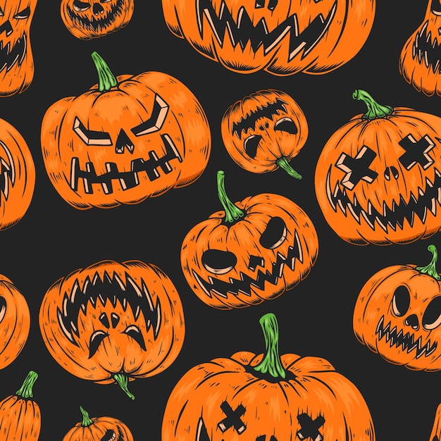 Seamless pattern with scary halloween pumpkins Design element for postercard banner sign emblem