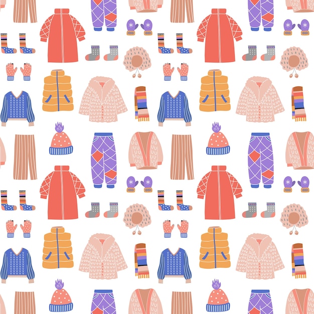 Vector seamless pattern with winter clothes