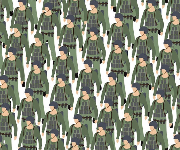 Seamless repeating of army armed troop soldiers isometric armed 3D illustration