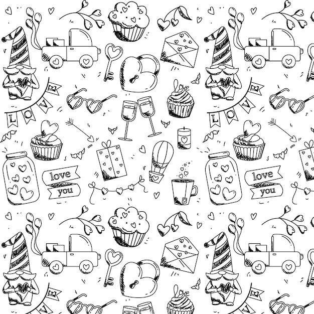 Seamless romantic pattern in vector hand drawn