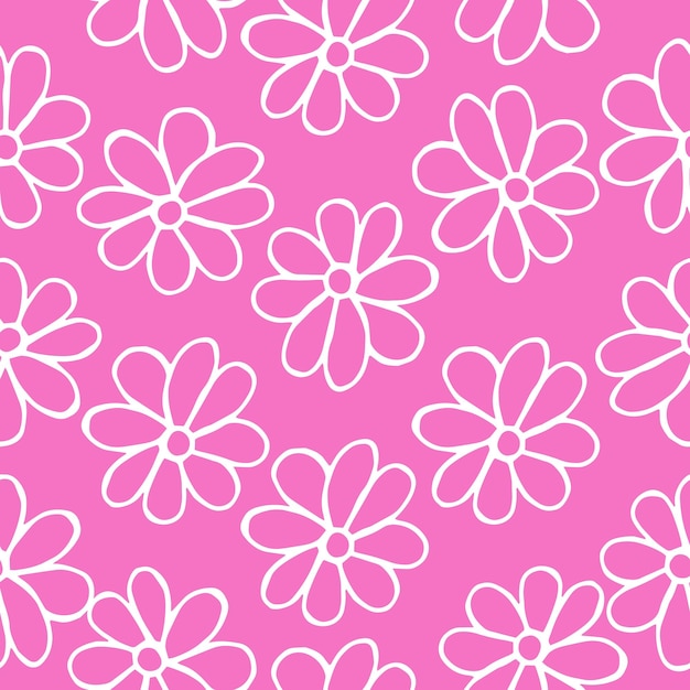 Seamless scandinavian pattern with cute doodle outline sweet flowers Vector illustration