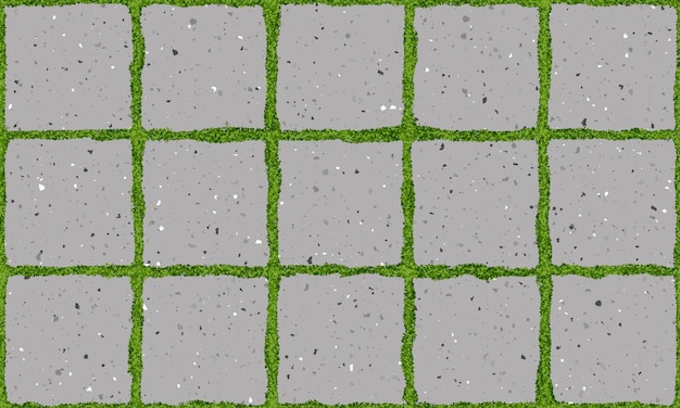 Seamless texture of old pavement with moss and concrete square bricks