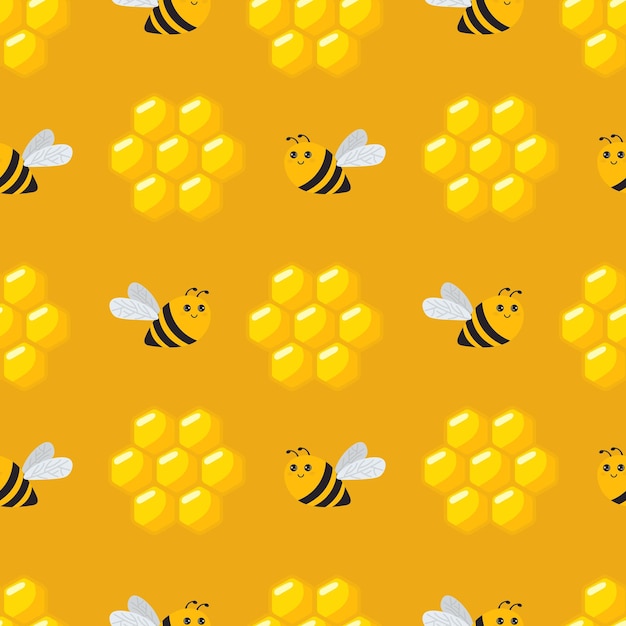 Vector seamless vector pattern with bee and honeycomb baby background for wrapping paper greeting cards design