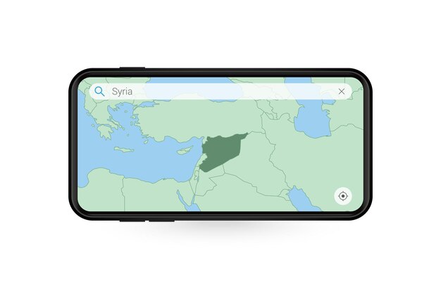 Vector searching map of syria in smartphone map application. map of syria in cell phone.