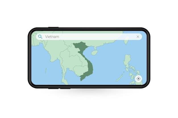 Vector searching map of vietnam in smartphone map application. map of vietnam in cell phone.