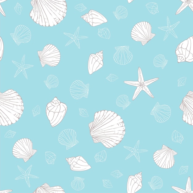 Vector seashell seamless pattern scallop vector background