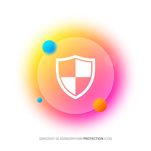 Vector security shield icon gradient blur button with glassmorphism cyber defence sign private protection symbol transparent glass design vector eps 10