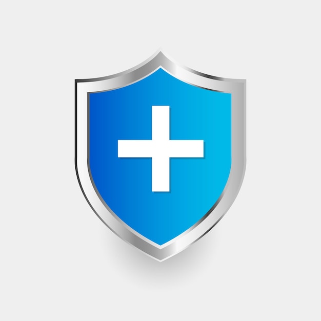 Security shield icon with plus symbol set of four flat design in different colors