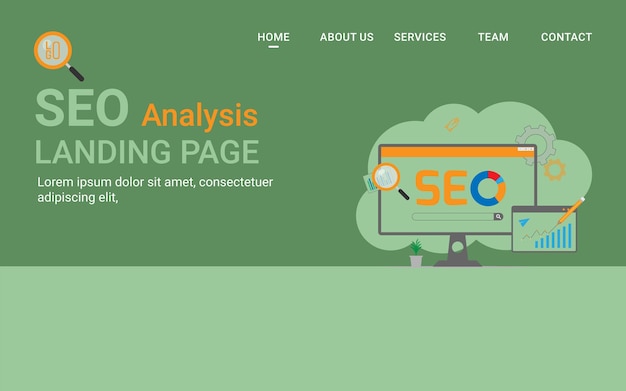 Vector seo analytics website landing page strategy concept elements background