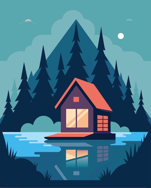 Vector in a serene cabin tucked away in the woods a laptop serves as a gateway to the outside world while