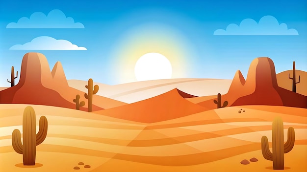 Vector serene desert landscape under a clear blue sky